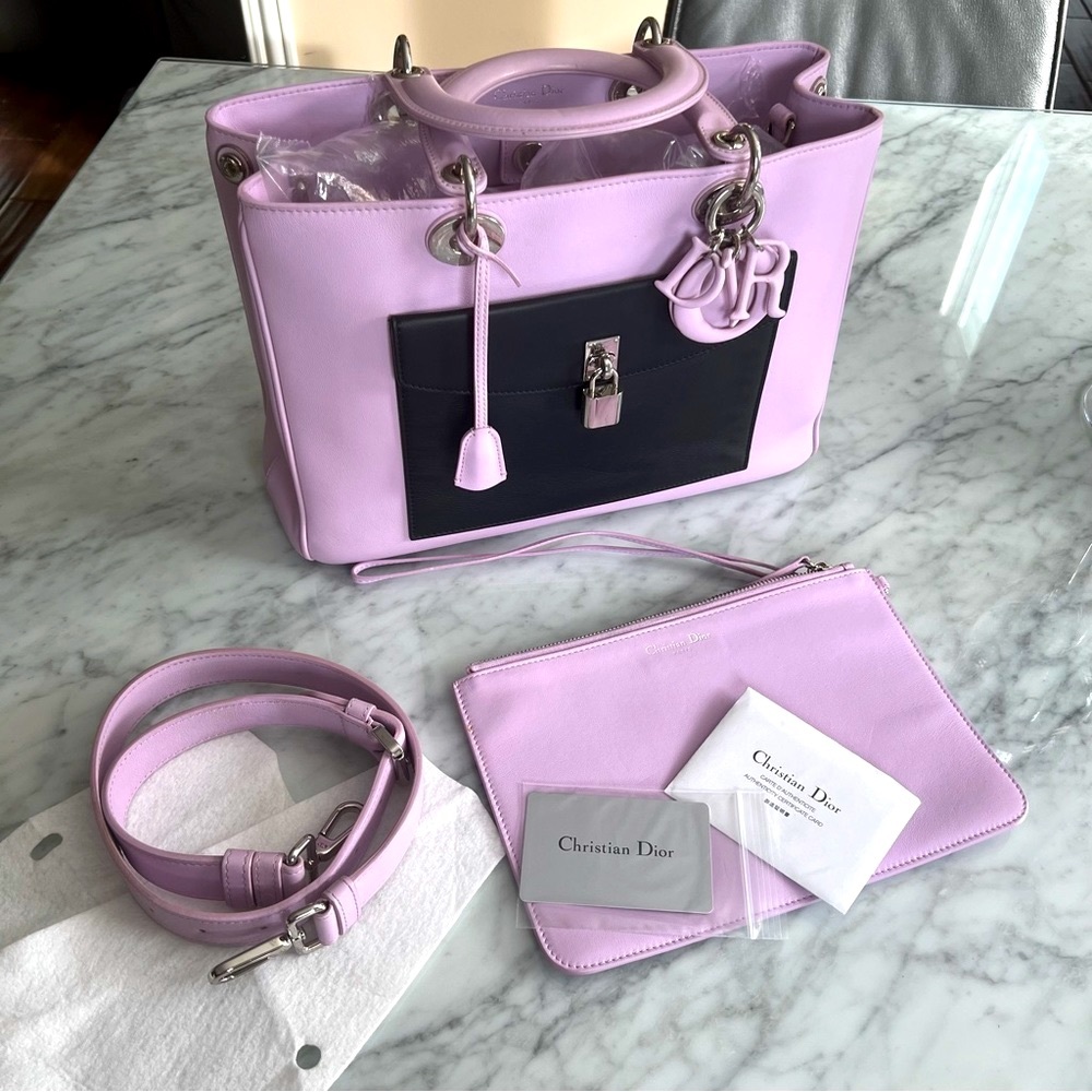 Christian Dior Purple Leather Diorissimo Pocket Tote Bag